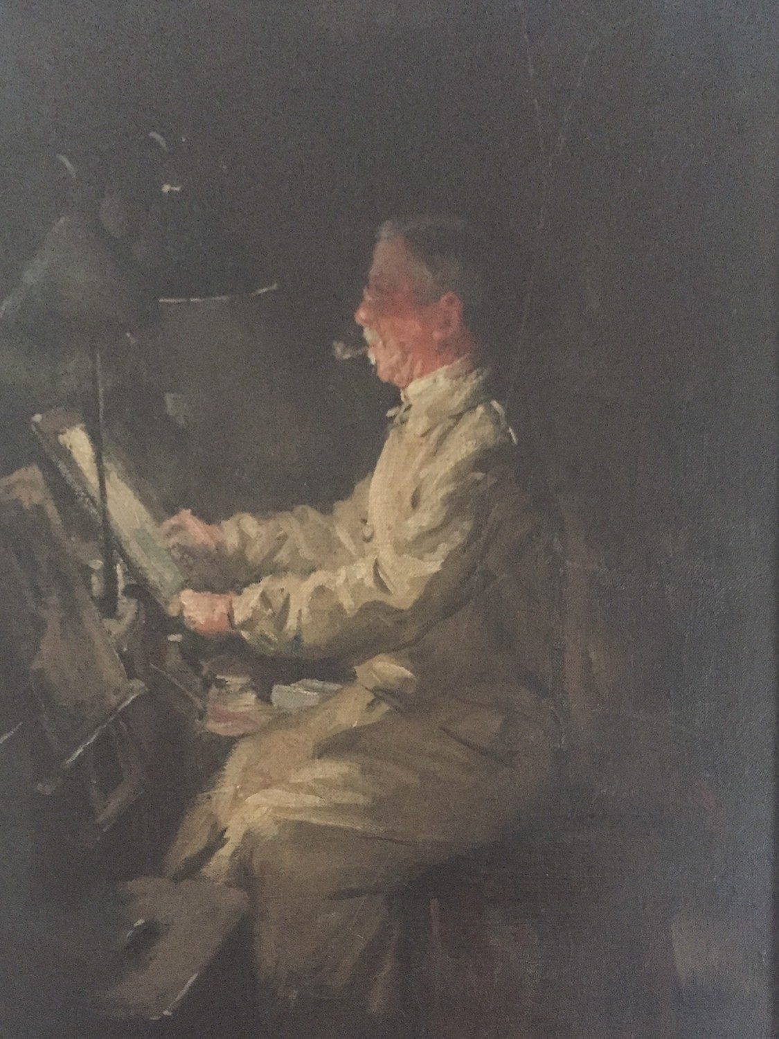 A lamplit oil portrait of William Flockhart, architect, painted by an unknown artist and kept in Simon Britton's family