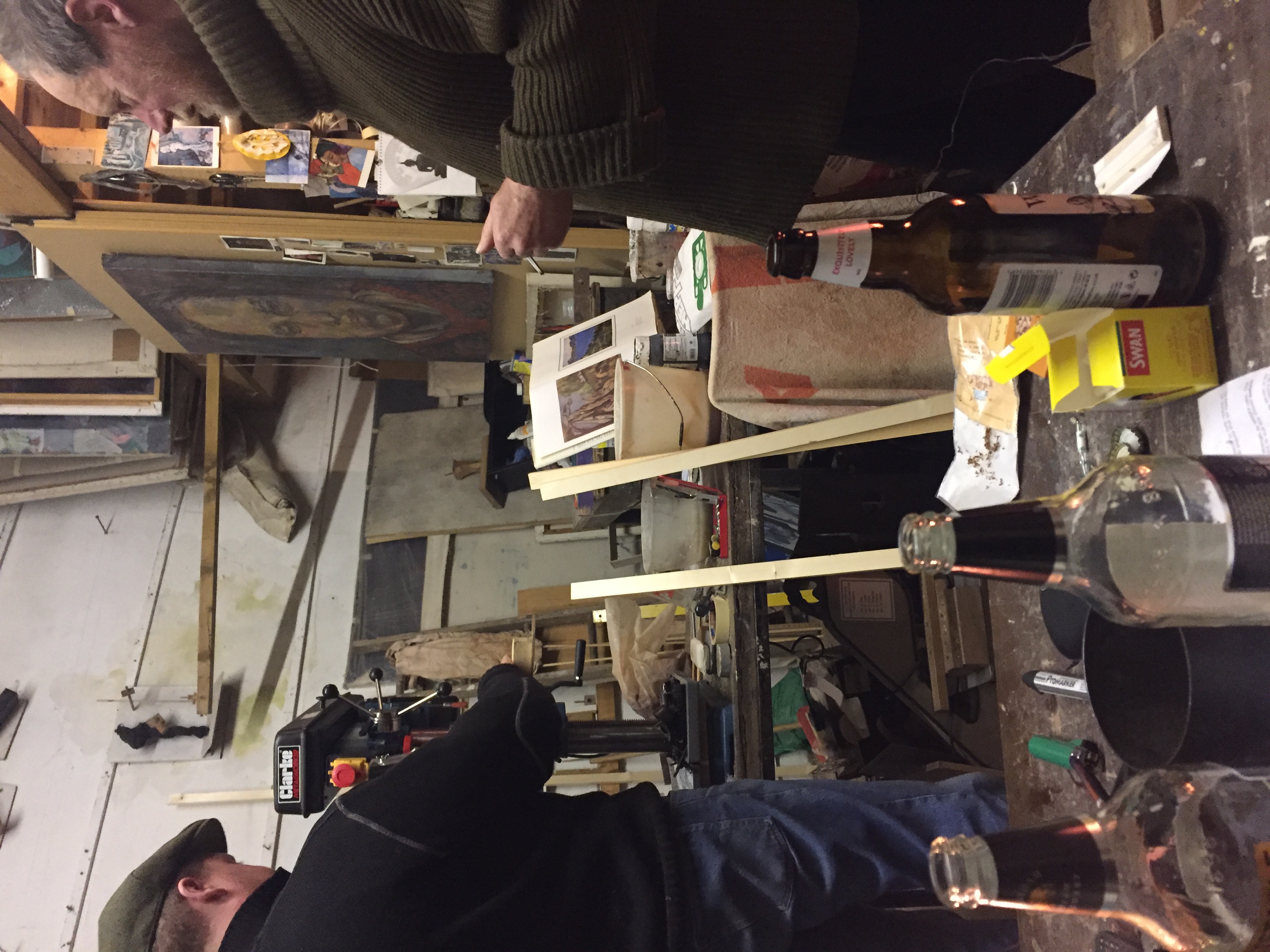 Simon Britton and his son Henry in the studio