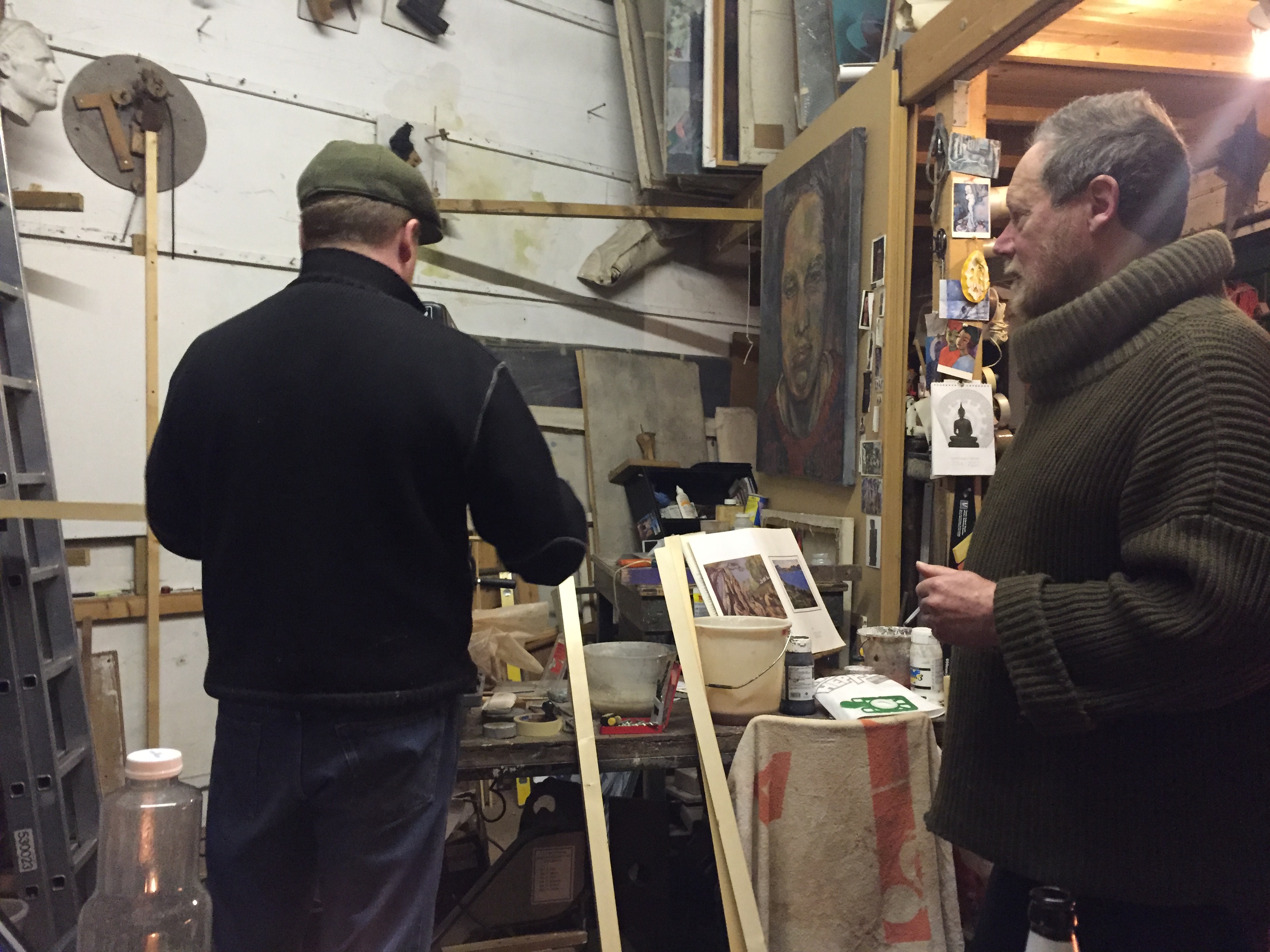 Simon Britton and Henry working in the studio